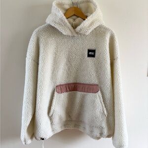 Cozy Cream Sherpa Hoodie with Pink Pocket Trim